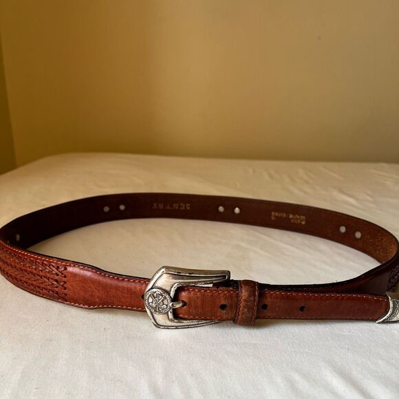 Vintage Brown Leather Golf Belt Silver‎ Buckle & Conchos Western Braided 36 - Picture 1 of 8